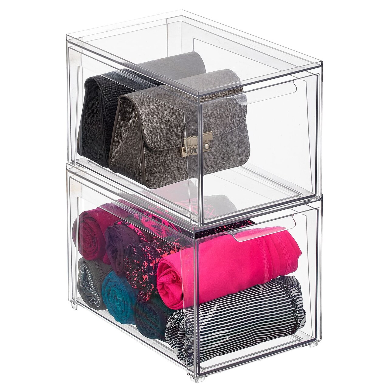 mDesign Stackable Closet Storage Bin Box with Pull-Out Drawer - Clear